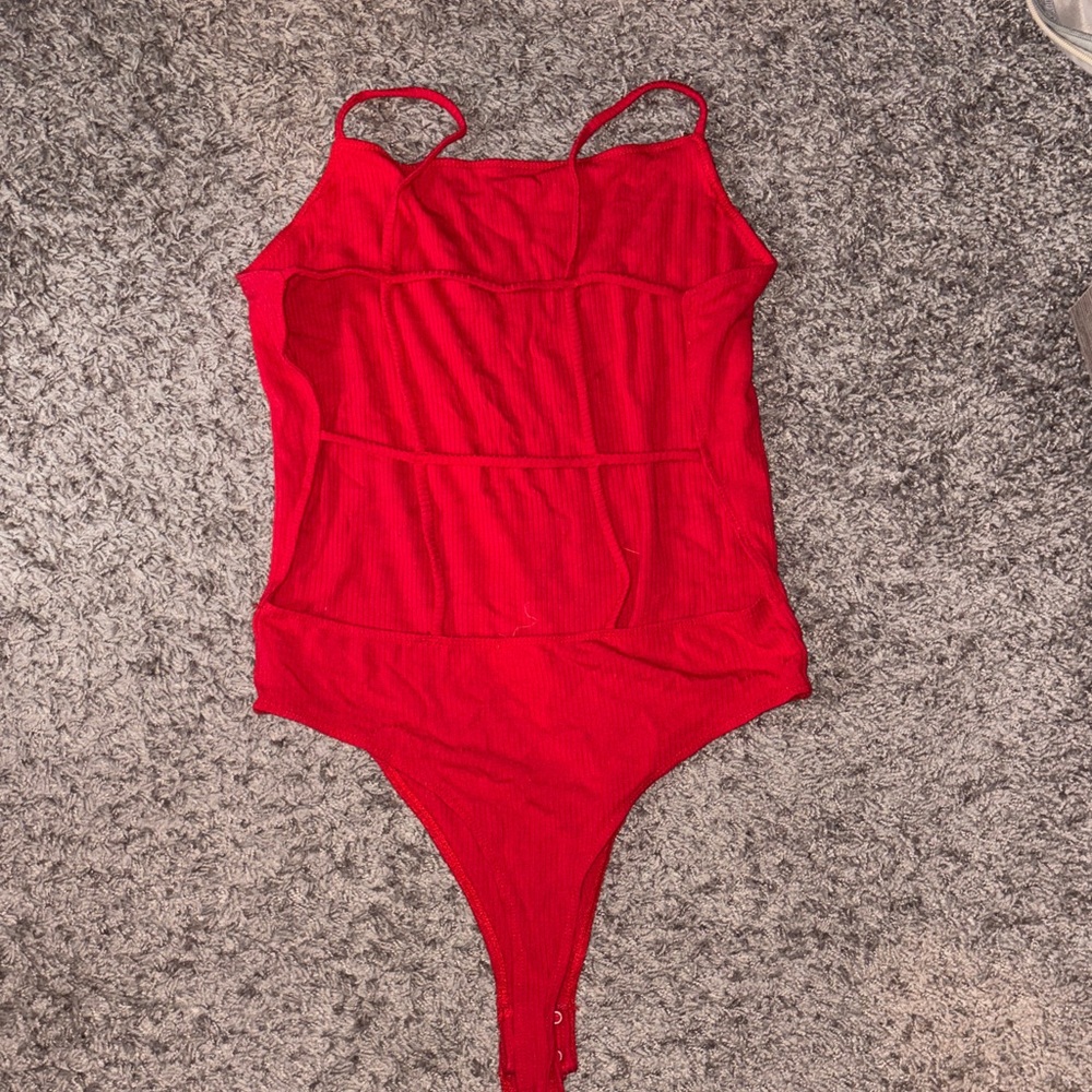 Garage Red Ribbed Strap Bodysuit - Picture 3 of 3